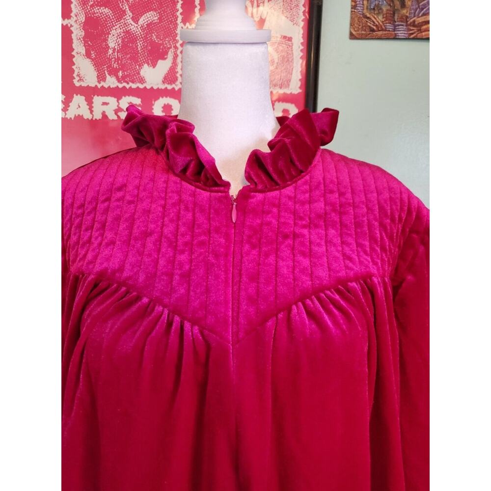 Vintage 80s Magenta Pink Long Sleeve NIght Gown House Robe Dress Size XL - Picture 7 of 8
